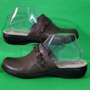 Clarks Leisa Clover Brown Leather Mules - Women's 7.5M
